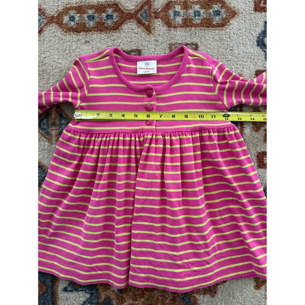 Hanna Andersson Pink Lime Striped 100% Cotton Long Sleeve Dress 90 / Toddler 2T - Picture 5 of 7